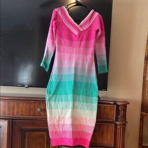 Fashion Nova Pink and Green Long Sleeve Dress